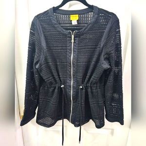 Ruby Rd. Women’s Black Crochet Outerwear Jacket Zipper Cardigan